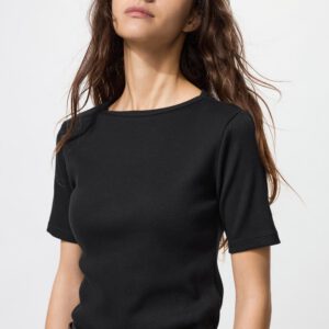 Boat Neck Ribbed T-Shirt | Half Sleeve