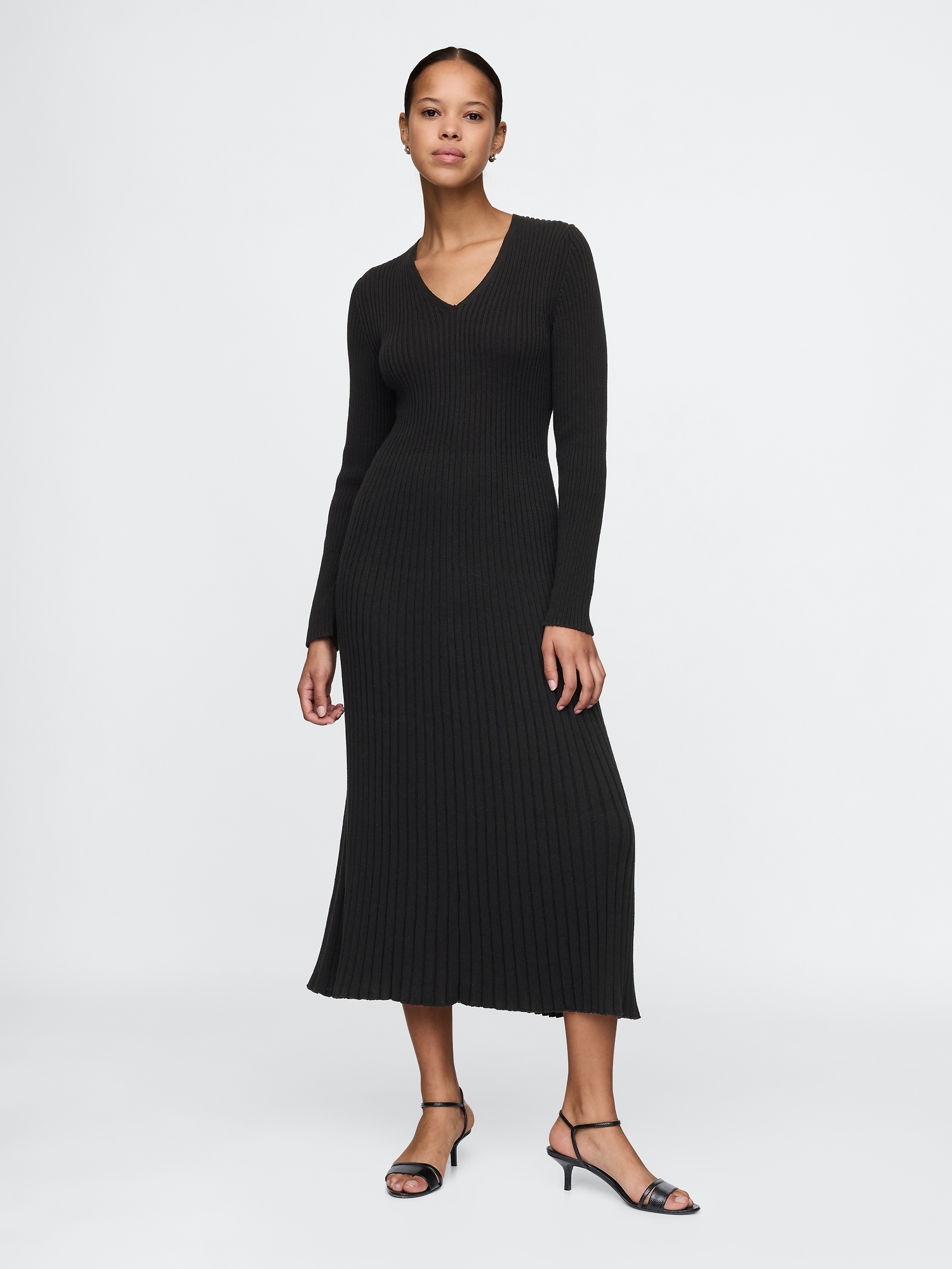 Rib Sweater V-Neck Maxi Dress
