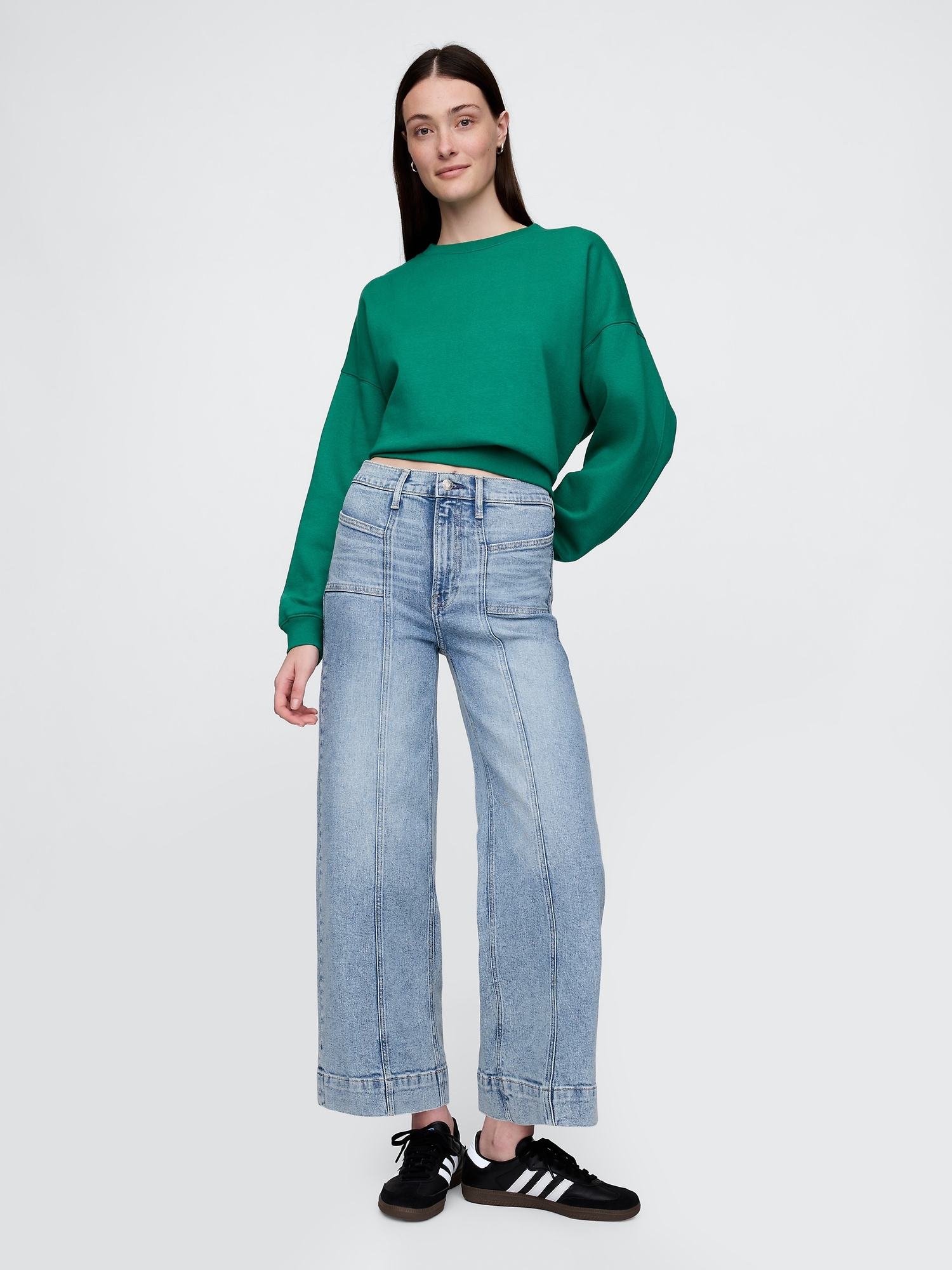 High Rise Stride Wide-Leg Ankle Jeans