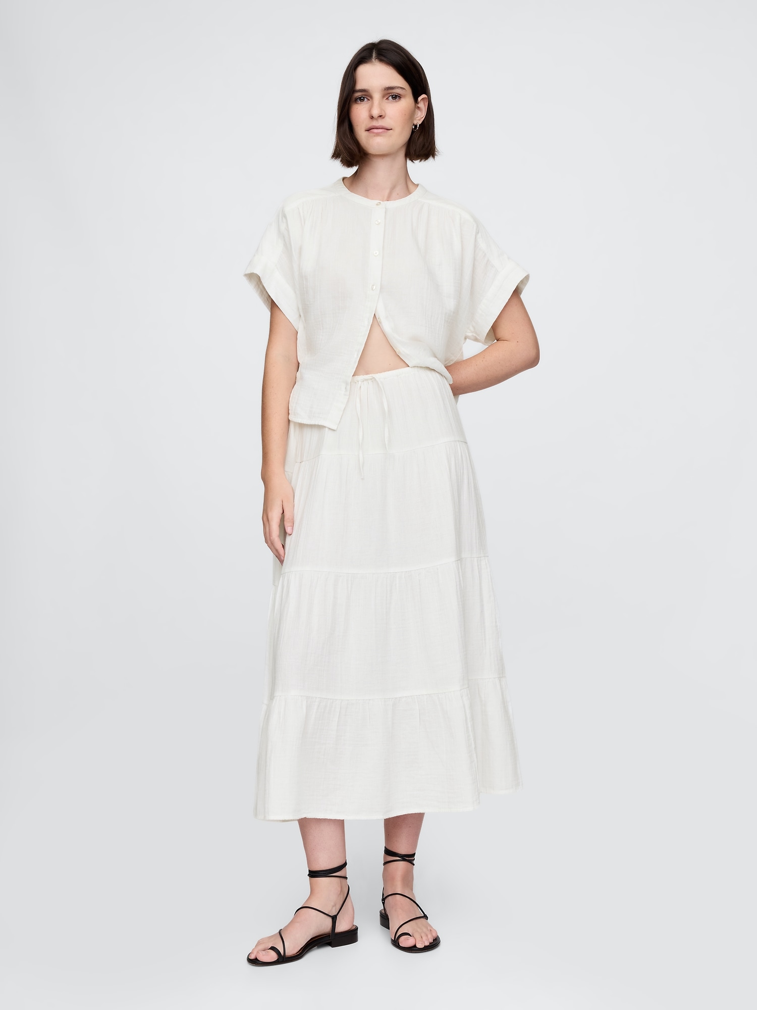 Cotton Gauze Tiered Maxi Skirt