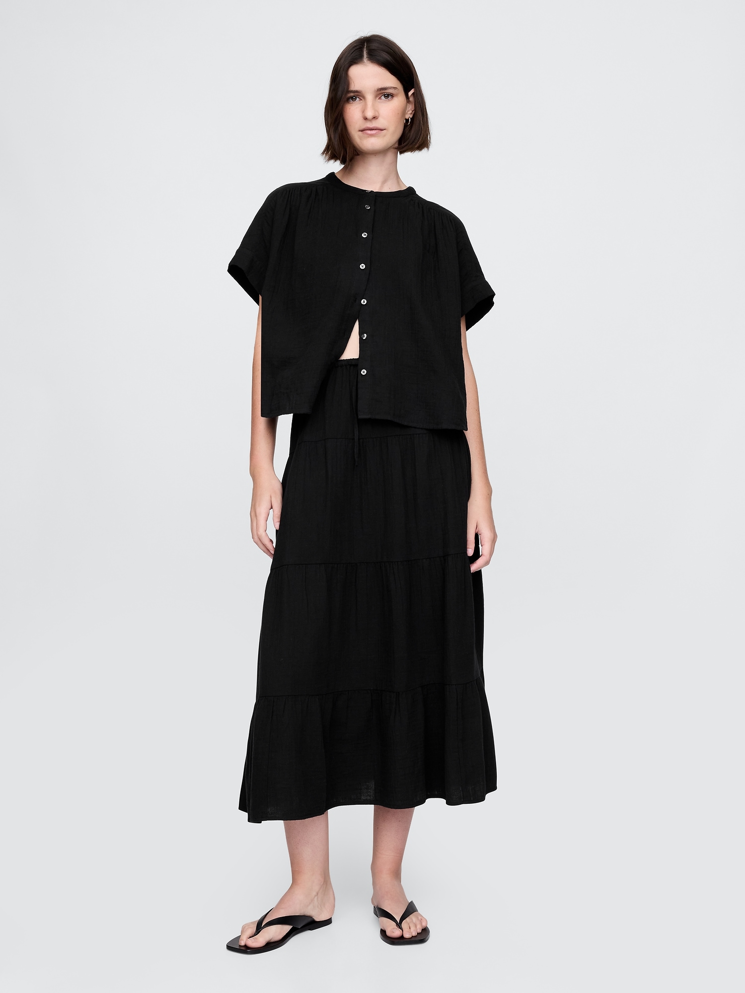 Cotton Gauze Tiered Maxi Skirt