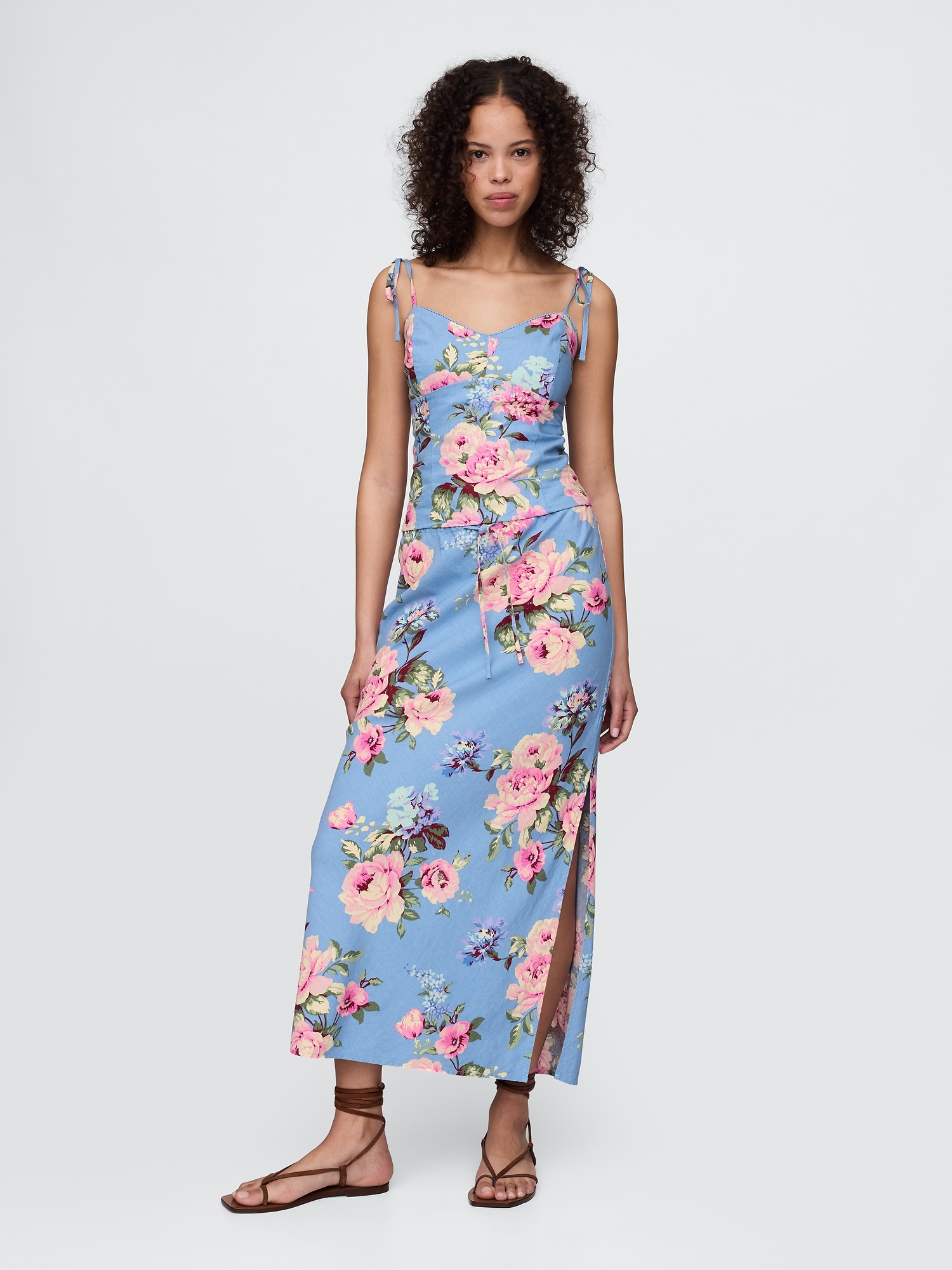 Linen-Blend Midi Skirt