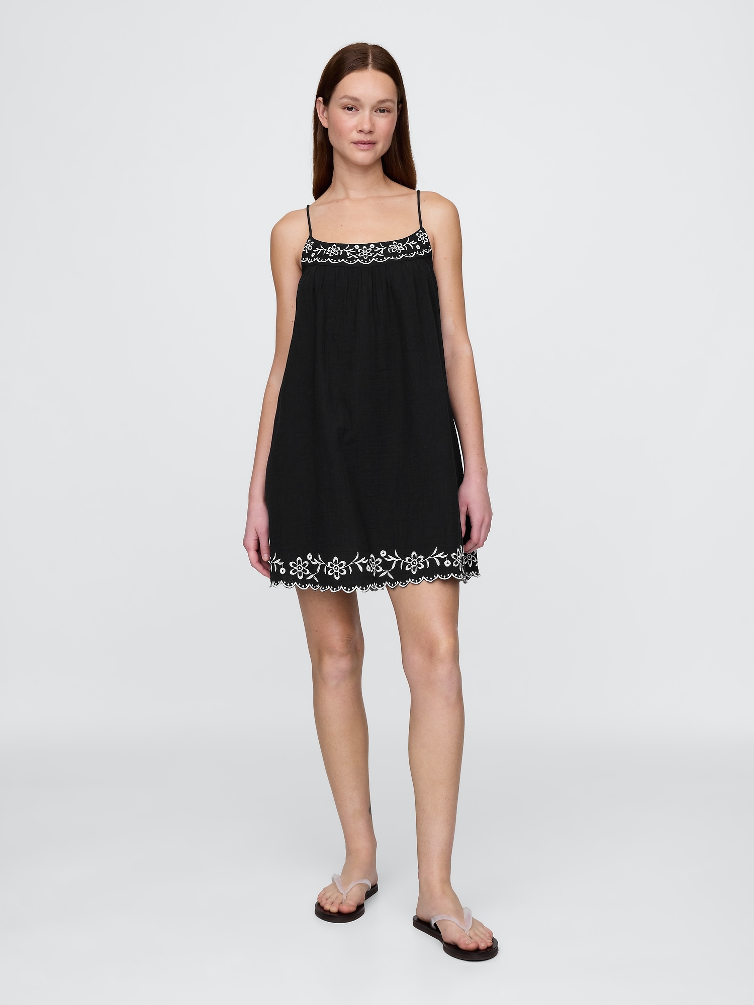 Cotton Gauze Embroidered Swing Dress