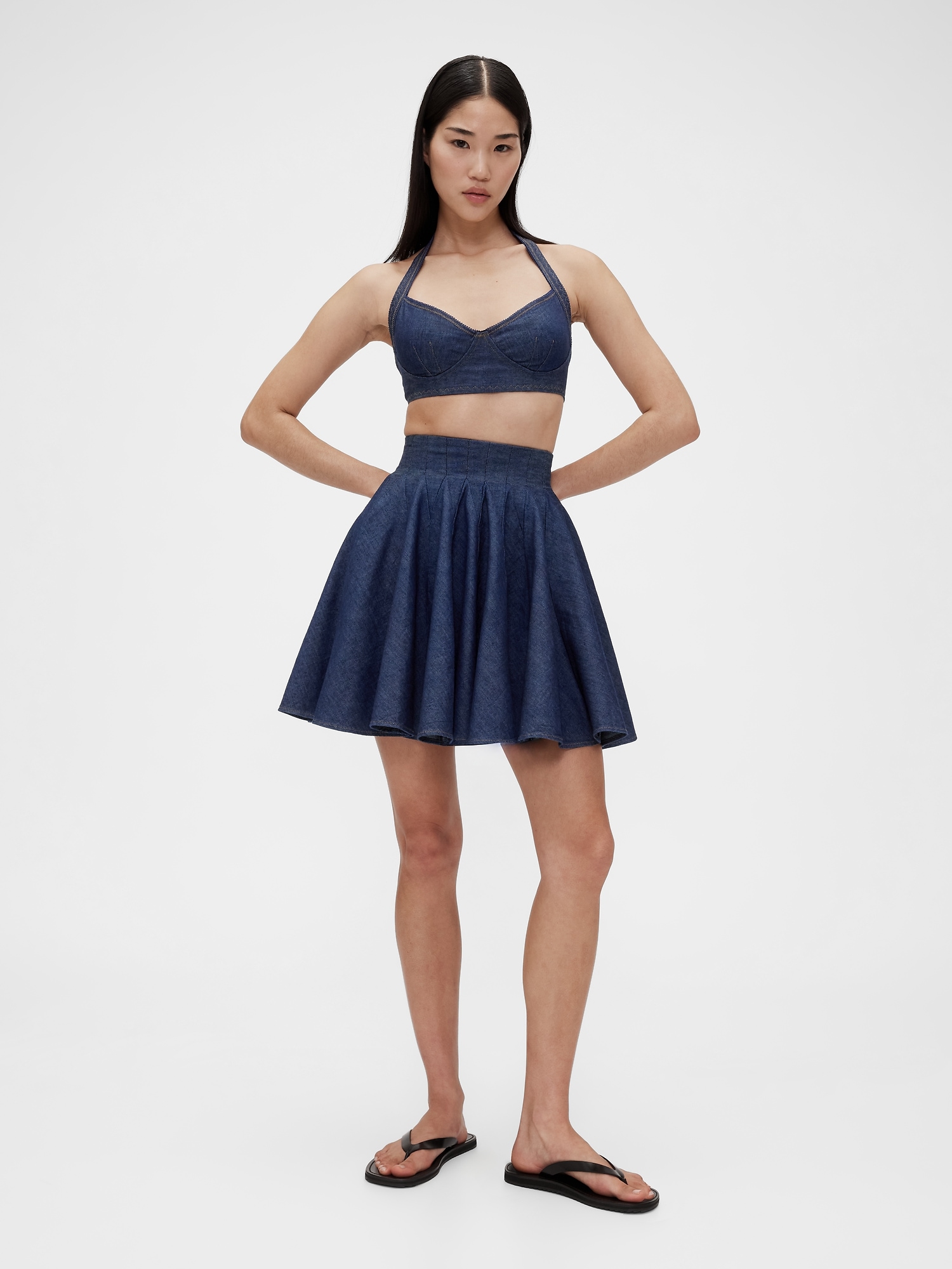 GapStudio Pleated Denim Mini Skirt