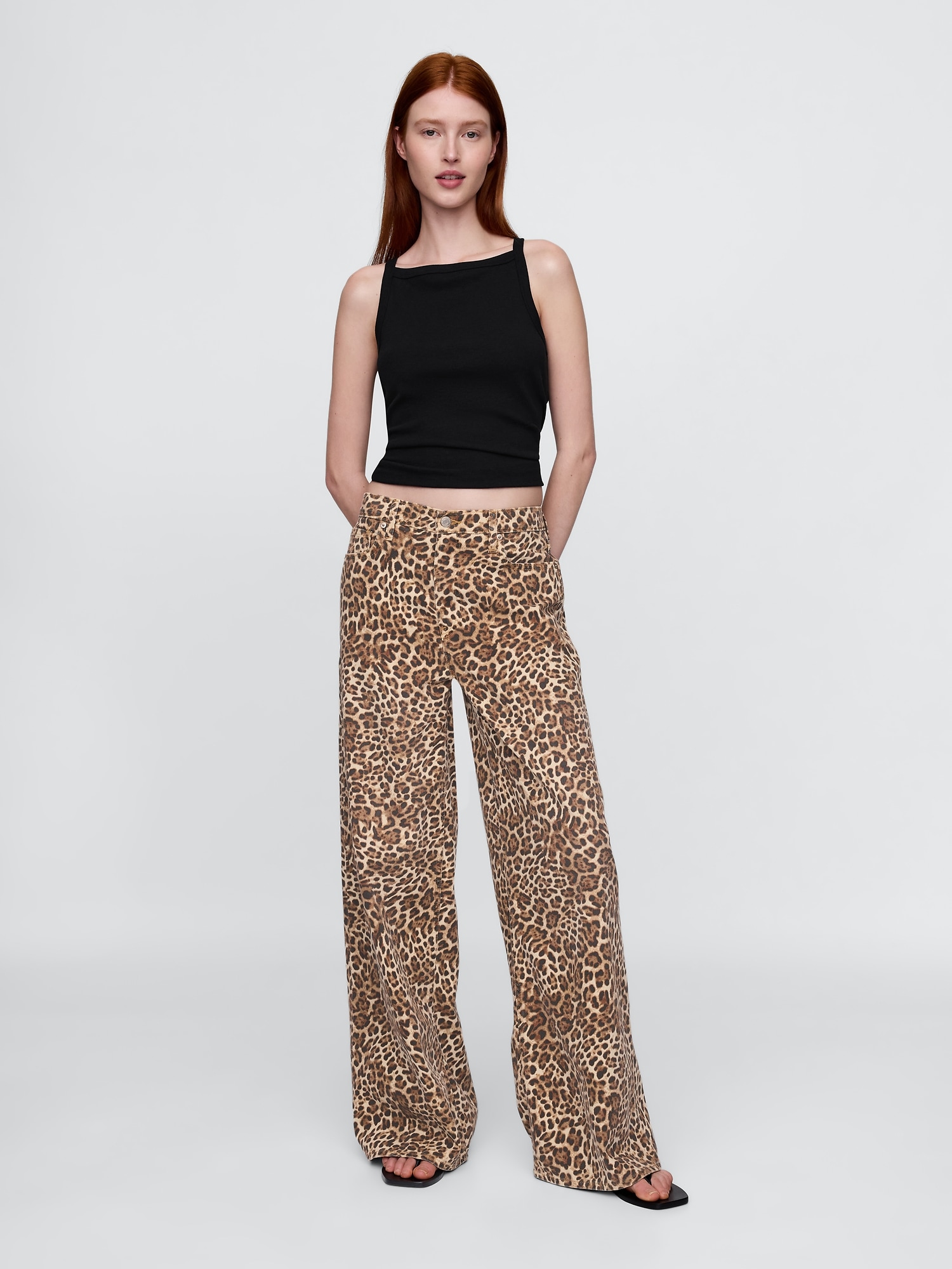 Mid Rise UltraSoft Leopard Baggy Jeans