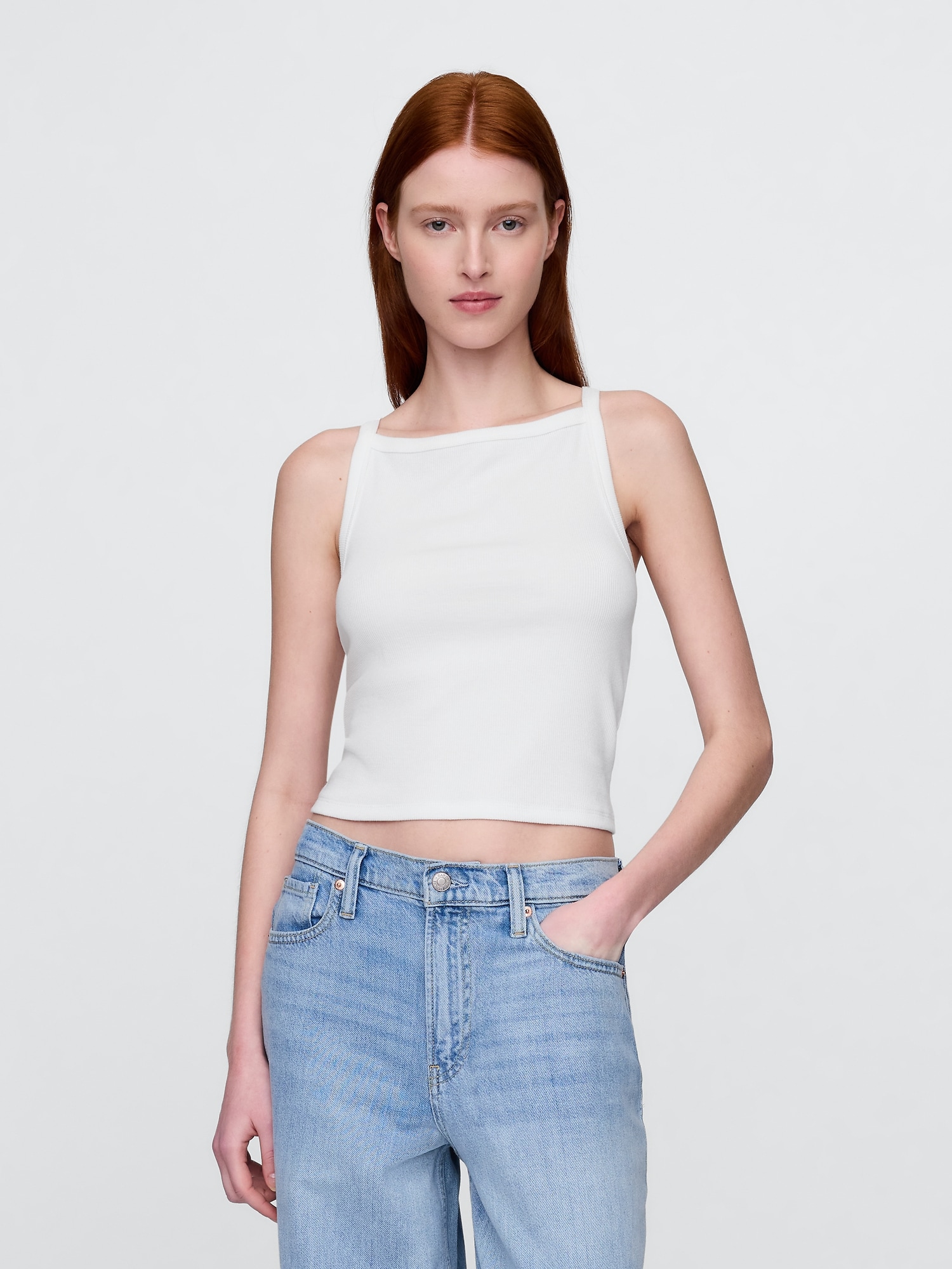 Modern Apron-Neck Crop Tank Top