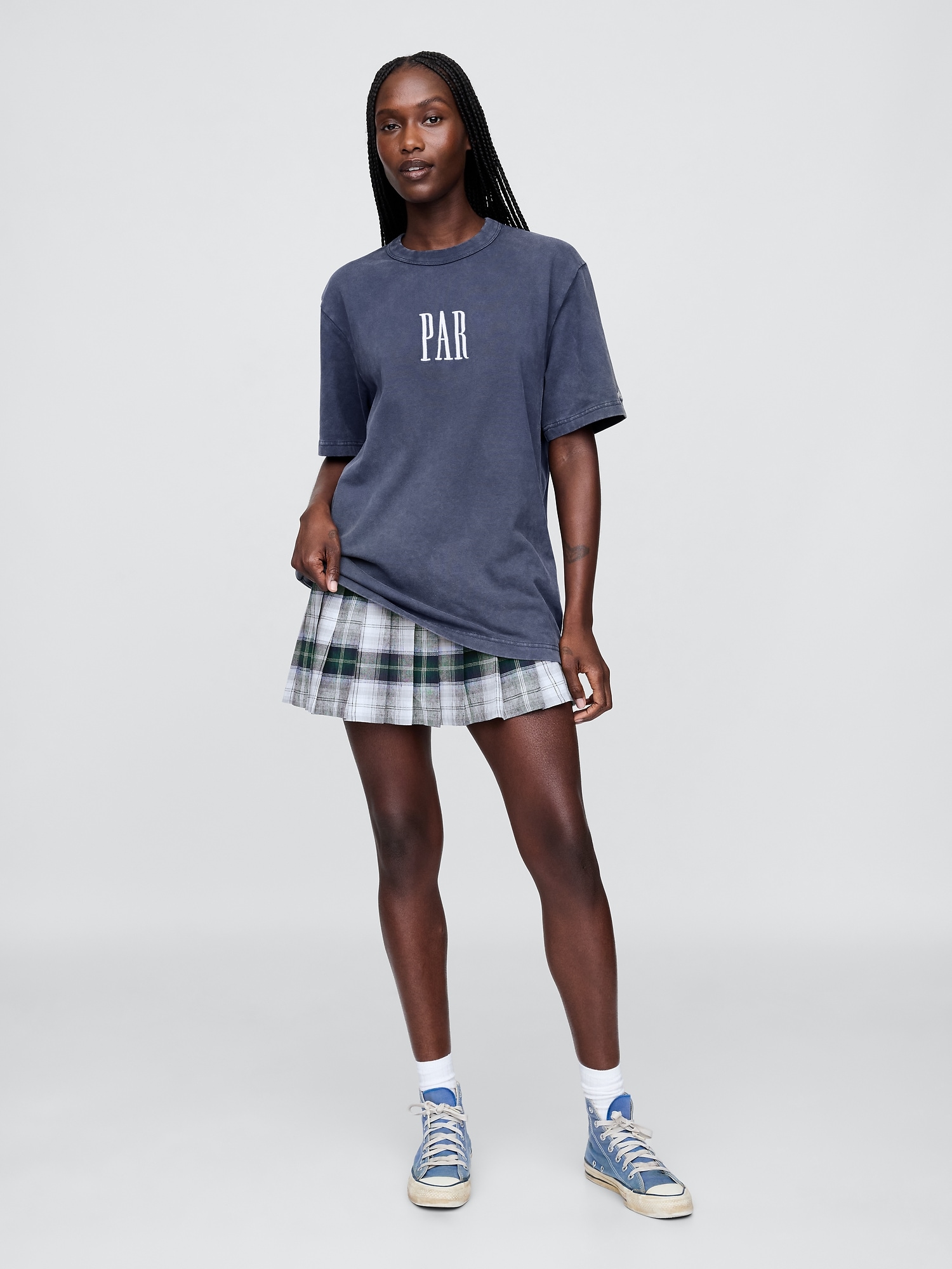 Gap × Malbon Linen-Cotton Plaid Pleated Mini Skort