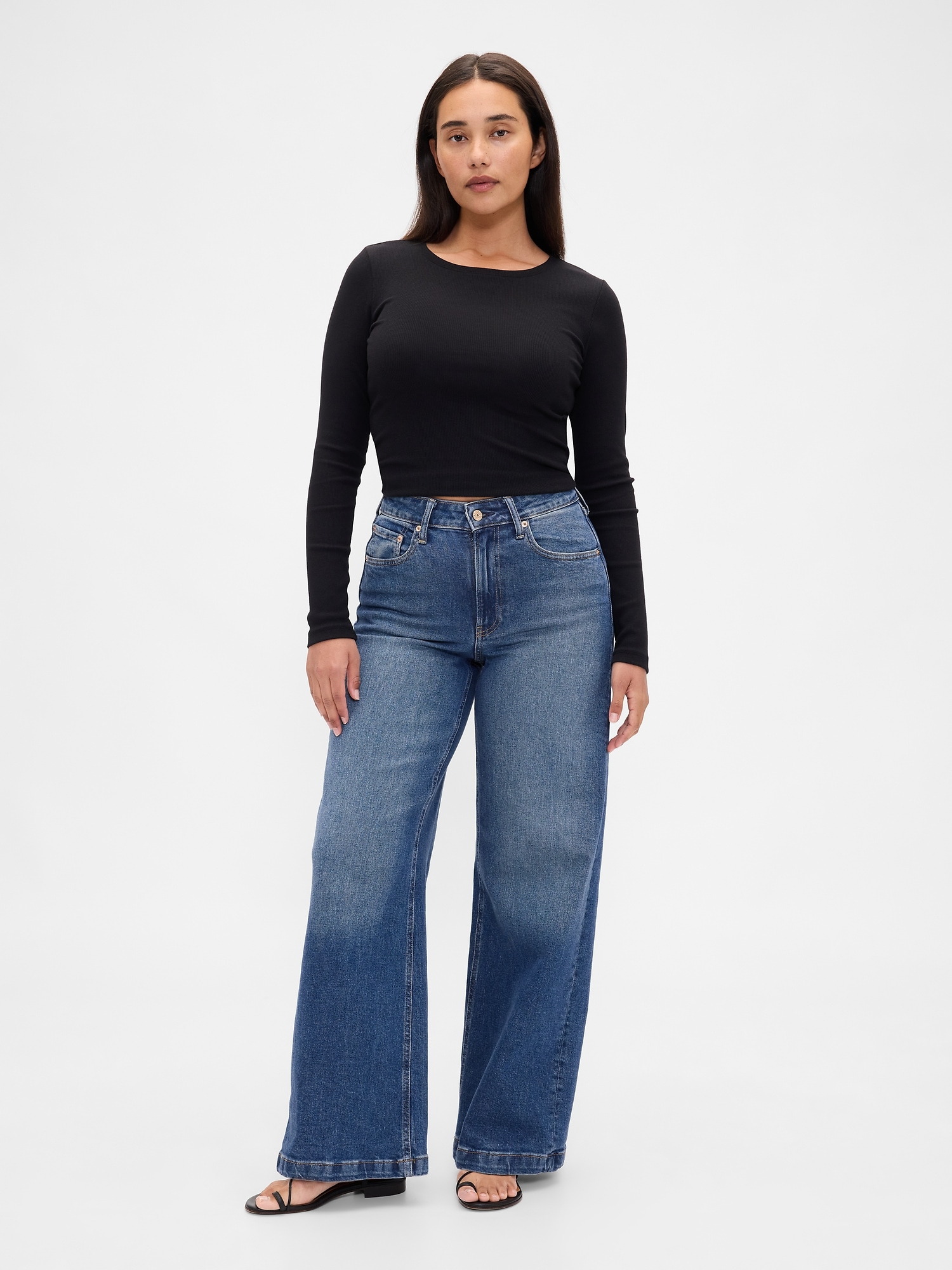 Curvy High Rise Stride Wide-Leg Jeans